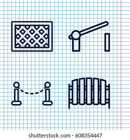 Set of 4 barrier outline icons such as fence