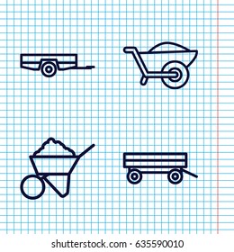 Set of 4 barrow outline icons such as barrow, construction