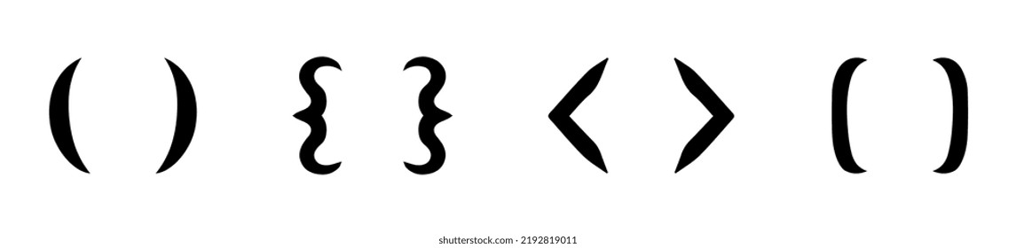 Set of 4 basic black curly braces isolated on white background Round, triangular and square brackets Modern bold lines for typing and typography Vector illustration in flat style
