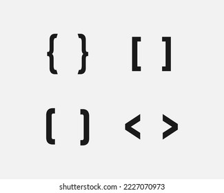 Set of 4 basic black curly braces isolated on white background Round, triangular and square brackets Modern bold lines for typing and typography Vector illustration in flat style