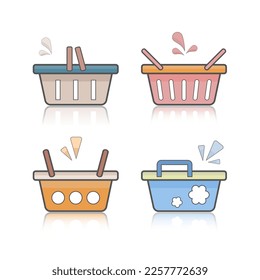 Conjunto de 4 cestas para supermercado, compras en línea, productos promocionales, ilustración vectorial.