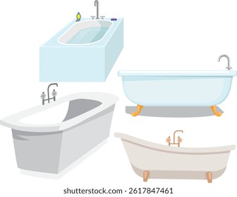 Set Of 4 Bathtub Bathroom Interior Vector
