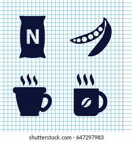 Set of 4 bean filled icons such as coffee, bag with ground
