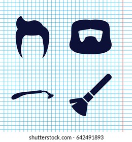 Set of 4 beard filled icons such as man hairstyle, razor