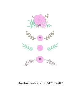 Set of 4 beautiful flower borders with branches and berries, perfect for stickers, wedding invitations , etc.