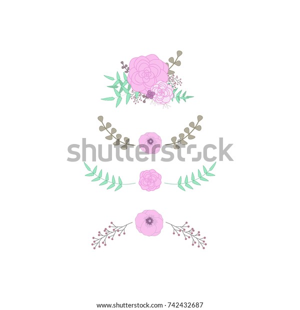 Set of 4\
beautiful flower borders with branches and berries, perfect for\
stickers, wedding invitations ,\
etc.