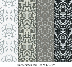 set of 4 beautiful geometric seamless pattern of different geometric shapes. vector