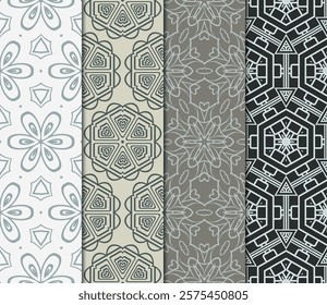 set of 4 beautiful geometric seamless pattern of different geometric shapes. vector