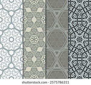 set of 4 beautiful geometric seamless pattern of different geometric shapes. vector