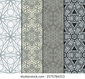 set of 4 beautiful geometric seamless pattern of different geometric shapes. vector