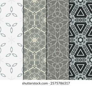 set of 4 beautiful geometric seamless pattern of different geometric shapes. vector