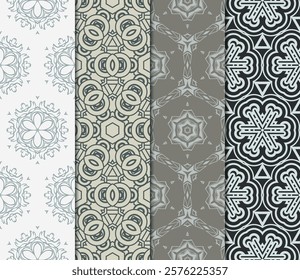 set of 4 beautiful geometric seamless pattern of different geometric shapes. vector