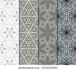 set of 4 beautiful geometric seamless pattern of different geometric shapes. vector