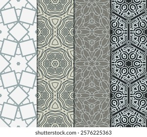 set of 4 beautiful geometric seamless pattern of different geometric shapes. vector