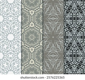 set of 4 beautiful geometric seamless pattern of different geometric shapes. vector