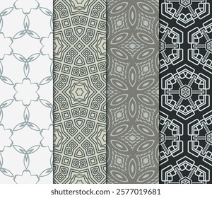 set of 4 beautiful geometric seamless pattern of different geometric shapes. vector