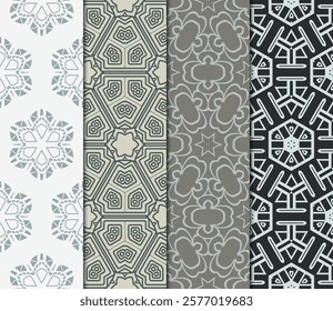 set of 4 beautiful geometric seamless pattern of different geometric shapes. vector