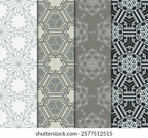 set of 4 beautiful geometric seamless pattern of different geometric shapes. vector