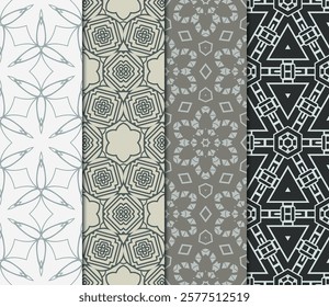 set of 4 beautiful geometric seamless pattern of different geometric shapes. vector