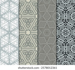 set of 4 beautiful geometric seamless pattern of different geometric shapes. vector