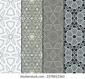 set of 4 beautiful geometric seamless pattern of different geometric shapes. vector