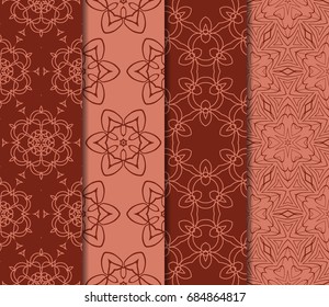 set of 4 beautiful geometric seamless pattern of different geometric shapes. vector illustration. brick color