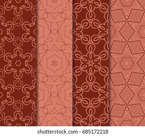 set of 4 beautiful geometric seamless pattern of different geometric shapes. vector illustration. brick color