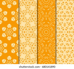 set of 4 beautiful seamless pattern with modern geometric ornament in floral style. vector illustration. for design interior, fashion industry, gift box, invitation card