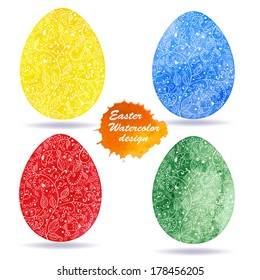 Set of 4  beautiful watercolor easter eggs backgrounds. 