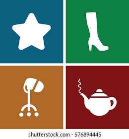 Set of 4 Beauty filled icons such as star, teapot, woman boot