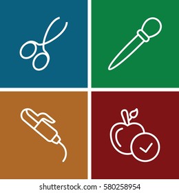 Set of 4 Beauty outline icons such as manicure scissors, apple, nail sawing