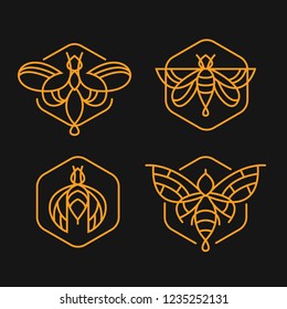 set of 4 bee logo on a black background