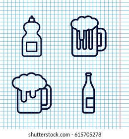 Set of 4 beer outline icons such as cleanser, beer, beer mug