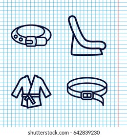 Set of 4 belt outline icons such as baby seat in car, belt