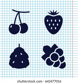 Set of 4 berry filled icons such as berry, cherry, grape