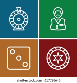 set of 4 bet outline icons such as Dice, Roulette, Casino boy