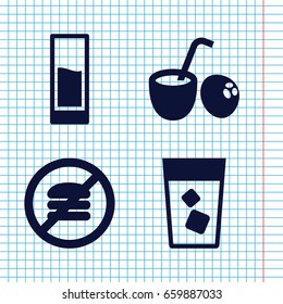 Set of 4 beverage filled icons such as drink, drink coconut