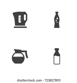 Set Of 4 Beverages Icons Set.Collection Of Milk Glass, Electric Teapot, Teapot And Other Elements.