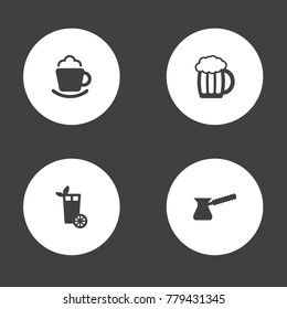 Set Of 4 Beverages Icons Set.Collection Of Lemonade, Turkish Coffee, Cream And Other Elements.