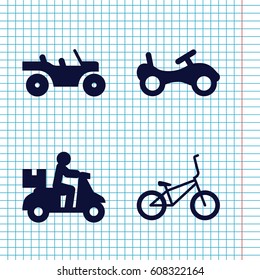 Set of 4 bicycle filled icons such as bike, bicycle, weapon truck