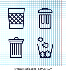 Set of 4 bin outline icons such as trash bin