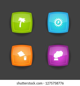 Set of 4 bio icons set. Collection of solar, pollution, palm and other elements.