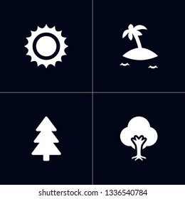 Set of 4 bio icons set. Collection of island, sun, wood elements.