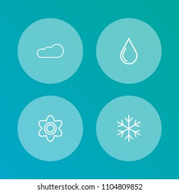 Set of 4 bio icons line style set. Collection of blob, winter snow, overcast and other elements.