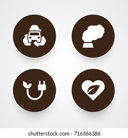 Set Of 4 Bio Icons Set.Collection Of Leaves, Contamination, Recycling And Other Elements.