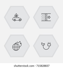 Set Of 4 Bio Outline Icons Set.Collection Of Global Warming, Electricity, Ecol And Other Elements.