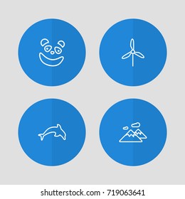 Set Of 4 Bio Outline Icons Set.Collection Of Mountain, Panda, Electric Mill Elements.