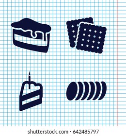 Set of 4 biscuit filled icons such as cookies, piece of cake