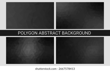 Conjunto 4 fondo abstracto negro con sutil textura de bajo poli. Ilustración vectorial