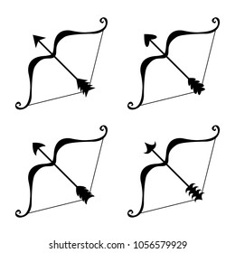 Set of 4 black arrows and 4 bows. Hipster geometric vector elements.  